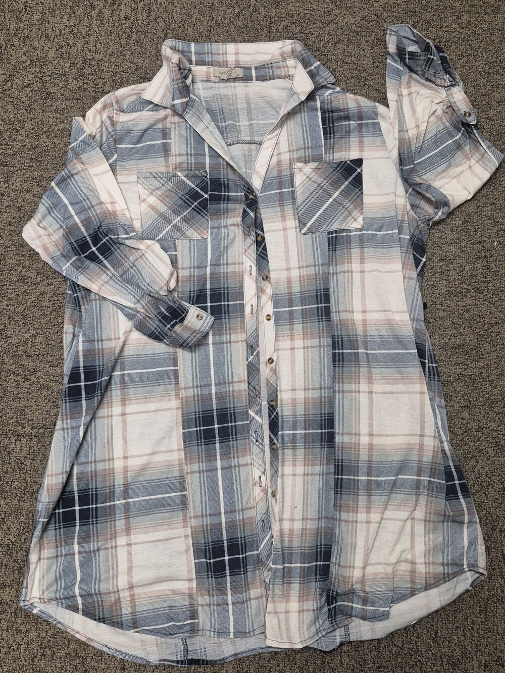 Blue, Pink, and Cream Plaid Button-Up Tunic Size 3x